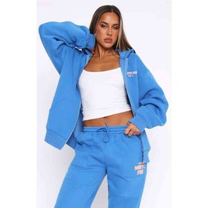 Ensemble de survêtement personnalisé en deux pièces pour femmes, hiver, uni, brodé, long, avec fermeture éclair sur le devant, sweat-shirt à capuche - Product Image 1