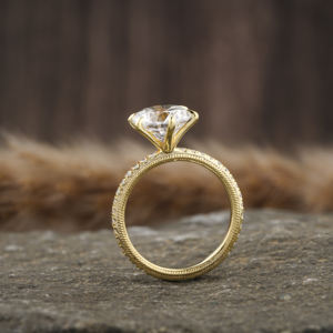 Anillo de compromiso de diamante de corte redondo cultivado en laboratorio atemporal, anillo de regalo con ajuste de pavé de lujo con certificado IGI de oro sólido de 14K para mujer - Product Image 3