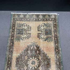 1.7x3.3 ft Small Turkish Rug, Vintage Rug, <b>Brown</b> Beige Animal Print <b>Wool</b> Rug - Product Image 3