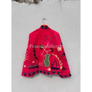 Wholesale <b>Velvet</b> Suzani Quilted <b>Jacket</b> Open Stitch Stand Collar Floral Embroidery Unisex Autumn Winter <b>Jacket</b> - Product Image 6