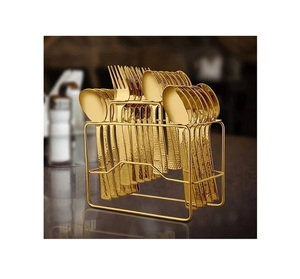 Stainless Steel Cutlery With Golden Color With Gold Color Cutlery Stand With Good Quality