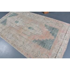 Tapis Vintage Turc 4.8x8.6ft Vert Beige Laine Latex Rectangulaire Forme Abstraite Tabriz pour Entrée Couloir 9x12 Rectangulaire - Product Image 4