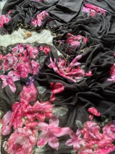 Designer Faux Georgette Fantaisie Avec Impression Et Travail À La Main Saree Indien Exportateur Et Fournisseur De La Mode Féminine - Product Image 2