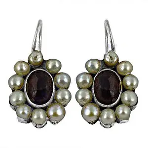 Women's Daily Wear Silver <b>Pearl</b> & Gemstone <b>Earrings</b> - Product Image 2