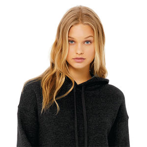 Sweat-shirt à capuche 52% en coton peigné et à anneaux pour femme, ourlet brut, épaules tombantes, gris foncé, 48% - Product Image 4