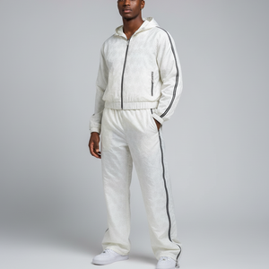 Chándales extragrandes a prueba de viento de algodón 100% para hombre con estampado personalizado OEM, conjunto de 2 piezas High Street con cremallera lateral - Product Image 6