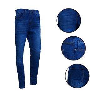 Pantalon en jean bleu pour homme, coupe droite, taille mi-haute, en coton extensible, décontracté, personnalisable OEM - Product Image 4