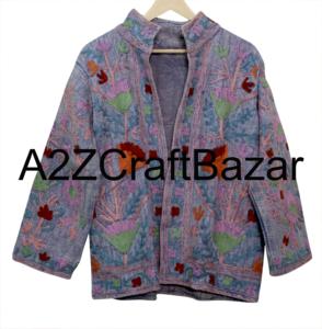 Women's Handmade Knitted Suzani Embroidered Cotton Winter Bomber Jacket Boho Ethnic Indian Regular Coat Wholesale - Product Image 6