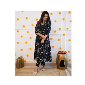 Conjuntos de pantalón Kurta de fábrica al por mayor con hermoso bordado de cuello vestido étnico DE TRABAJO DE India - Product Image 1