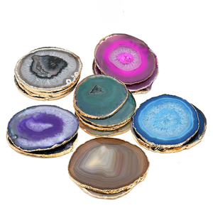 Posavasos de piedra de ágata azul Natural, rebanada de oro galvanizado, regalos para cumpleaños, la mejor calidad, gran oferta - Product Image 4