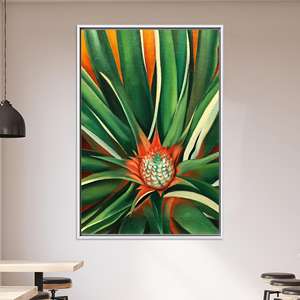 Feuilles vertes botaniques exotiques : toile imprimée d'ananas tropical vibrant, toile encadrée blanche - Product Image 1