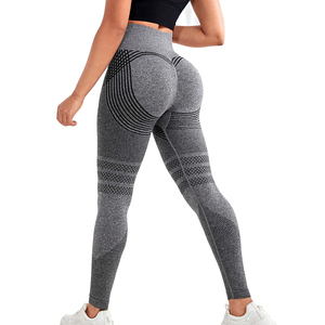 Pantalones de yoga sin costuras para mujer con logotipo personalizado cintura alta estilo deportivo línea sexy levantamiento de glúteos gimnasio fitness leggins - Product Image 1