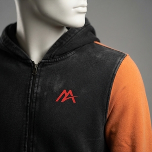 MATTIERA Mens Black Orange Two Tone Washed Zip Up <b>Hoodie</b> <b>Red</b> Logo Fleece Sweatshirt Streetwear Casual Hooded Jacket Custom Appar - Product Image 6