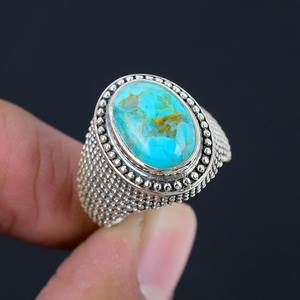 Boho Style 925 Sterling Silver <b>Turquoise</b> Gemstone Bezel Setting Rhodium Plated <b>Ring</b> Jewelry Handmade Women's Wedding Party Gift - Product Image 5