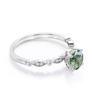 Anillo de Compromiso de Plata de Ley 925 con Ágata Musgosa de 1.1 Quilates, Estilo Clásico de Boda para Mujer, Engaste de Garras, Certificado por Terceros - Product Image 4