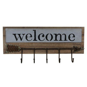 Llavero creativo de madera montado en la pared con 5 ganchos de metal cartel de bienvenida y decoración de flecha organizador de percha Vintage - Product Image 1