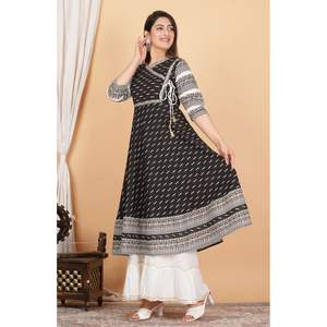 Anarkali <b>Kurta</b> <b>Dress</b> in Cotton & Cotton Slub Ikat, Stylish Georgette Salwar Kameez for Parties Perfect Gift for Festivals - Product Image 6