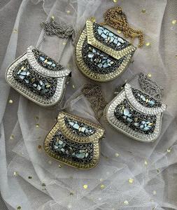 Eco Friendly Mosaic <b>Clutch</b> <b>Bag</b> <b>Gold</b> and Silver Tone Stone and Brass Stud Sling <b>Bags</b> Boho Fashion 2025 Purse Collection - Product Image 6