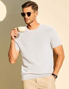 Camiseta de punto formal de patrón sólido para hombre hecha de material de poliéster/algodón - Product Image 1