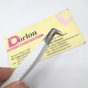 Pinzas de pestañas de agarre de diamante Pinzas de extensión de pestañas de volumen puntiagudo curvado con logotipo personalizado de acero inoxidable para pestañas. - Product Image 3