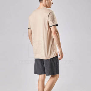 Conjunto de camiseta y pantalones cortos deportivos para hombre, venta al por mayor, cintura elástica, 100% algodón, transpirable, secado rápido, manga corta - Product Image 5