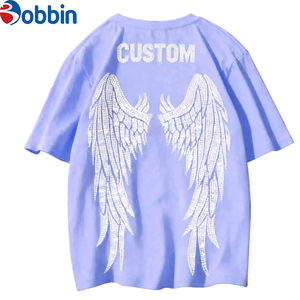 T-shirts graphiques personnalisables avec strass, surdimensionnés, avec logo de marque personnalisé, streetwear, t-shirts à épaules tombantes pour hommes - Product Image 1