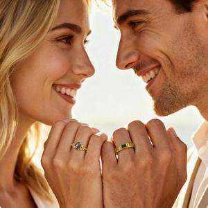 Jeulia Nature Inspired Leaf Carved Moss Agate Couple <b>Rings</b> <b>Set</b> - Product Image 6