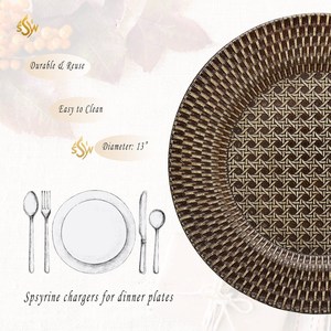 Design traditionnel rotin chargeur plaqué haute qualité à la mode tissé corde rotin assiettes décoration table à manger chargeur assiette - Product Image 3