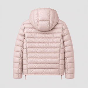 Veste matelassée à capuche rose clair pour femme, manches longues, fermeture éclair, couleur unie, vêtement d'extérieur d'hiver, coupe classique - Product Image 3