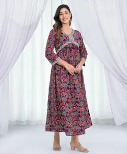 Wholesale Price 100% Cotton Georgette Fabric ELEGANT Breathable Button Short Long Kurti Handmade for Women Hari Om Creations - Product Image 1