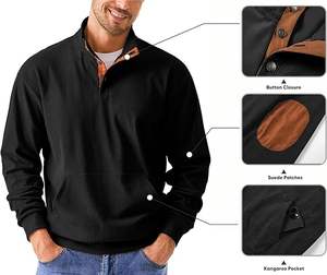 เสื้อสเวตเตอร์แขนยาวผ้าลูกฟูกสำหรับผู้ชาย, เสื้อสเวตเตอร์ลำลองลาย3D สีพื้นปกตั้ง - Product Image 3