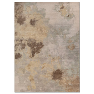 Alfombra Aprezo AKWS-3059 de Lana y Seda Anudada a Mano, Color Marfil, Diseño Abstracto para Sala de Estar, Alfombra Rectangular para Pasillo, Alfombra Tipo Rompecabezas para el Hogar - Product Image 1