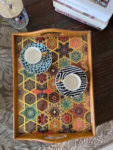 ถาดไม้ดีไซน์ทันสมัยพร้อมที่จับสำหรับเสิร์ฟชาออตโตมันหรือเป็นของขวัญสำหรับเธอ - Product Image 4