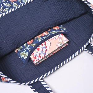 Hand Block Printed <b>Zipper</b> Closure Lightweight Summer Winter Lady Bohemian Vintage Fashion <b>Tote</b> <b>Bag</b> - Product Image 4