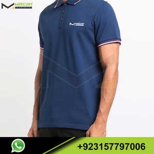 เสื้อโปโลแขนสั้นสีน้ำเงินกรมท่าสำหรับผู้ชาย MERCURY พร้อมโลโก้ปักลายตัดกัน ทรงปกติ สวมใส่สบายๆ - Product Image 5