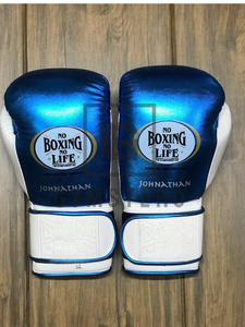 Guantes de Boxeo de Piel de Vacuno de Primera Calidad, Color Azul y Blanco, con Cierre de Velcro y Logotipo Personalizado, Marca No Life - Product Image 3