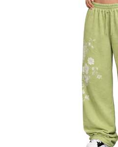 Pantalons de survêtement à jambes larges à imprimé floral de dragon vert personnalisés pour femmes, streetwear surdimensionné, coupe ample, pantalon de jogging en molleton, OEM personnalisé - Product Image 4