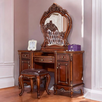 Table de toilette classique en teck massif, style mid-century modern, avec miroir et tabouret |   Ensemble de meubles de salle de bain de luxe faits à la main pour hôpital et salon |