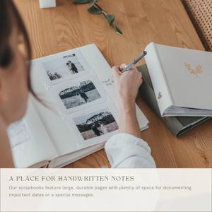 LABON grande Album di foto in lino verde oliva lamina d'oro con copertina rigida Memory Book personalizzato ricordo Scrapbook taccuino - Product Image 5