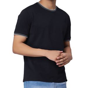 T-shirt pour homme en coton de haute qualité, col rond, vente en gros, bordure contrastée, décontracté, uni, manches courtes, OEM ODM, logo personnalisé, livraison aux États-Unis - Product Image 2
