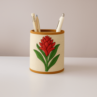 Porte-stylo brodé de fleurs de bougainvillier au design unique et moderne, orné de perles et d'accents rose-magenta et jaunes