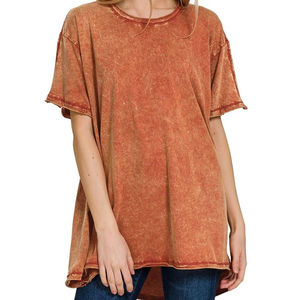 Fabricante Casual Vintage mujer lavado ácido camiseta peso pesado alta calidad 100% algodón lavado ácido camisetas logotipo personalizado - Product Image 1