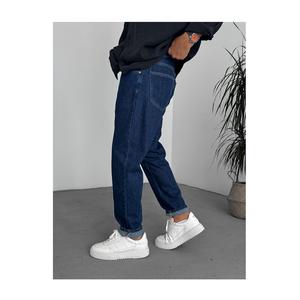 กางเกงยีนส์ผ้าซักฮิปฮอปสำหรับผู้ชาย, กางเกงยีนส์ผ้าฝ้ายเอวกลางขากว้าง100% ลำลองแนวสปอร์ต - Product Image 3