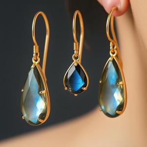 Boucles d'oreilles de créateur pour femmes Labradorite bleue 925 Boucles d'oreilles en argent sterling massif avec pierres précieuses naturelles Bijoux faits à la main - Product Image 5