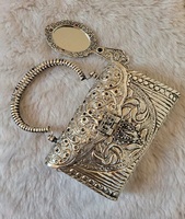 Dompet antik genggam perak kuningan antik India Dompet Clutch logam buatan tangan etnik untuk wanita