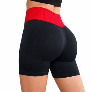 กางเกงขาสั้นออกกำลังกายเอวสูงไร้ตะเข็บสำหรับผู้หญิง พร้อมขอบเอวยางยืด  สีดำและสีแดง ชุดออกกำลังกาย - Product Image 1