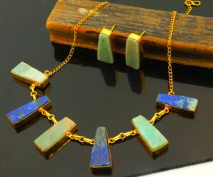 Elegantes Collares con Colgante de Piedra Lapislázuli Chapados en Oro Amarillo de 18K, Forma Geométrica, Personalizables para Mujer - Product Image 4