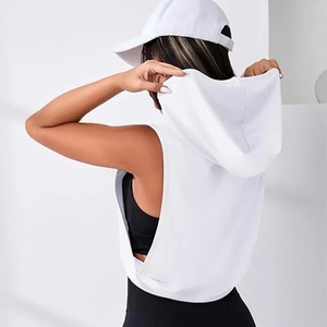 Custom Fashion <b>Women's</b> Sleeveless Hoodies Breathable Crop Top Gym Vest Hoodie Workout Fitness Solid Color Tank Sweatshirt - Product Image 4