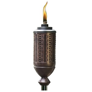 Torche Tiki en métal peint marron avec support noir pour jardin patio balcon intérieur extérieur fête mariage éclairage utilisation décorative - Product Image 6