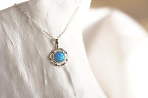 925 Sterling Silver <b>Opal</b> <b>Necklace</b> with Blue Gemstone <b>Pendant</b> Handmade Bezel Setting Jewellery <b>Opal</b> Gemstone Inlay Wear - Product Image 2